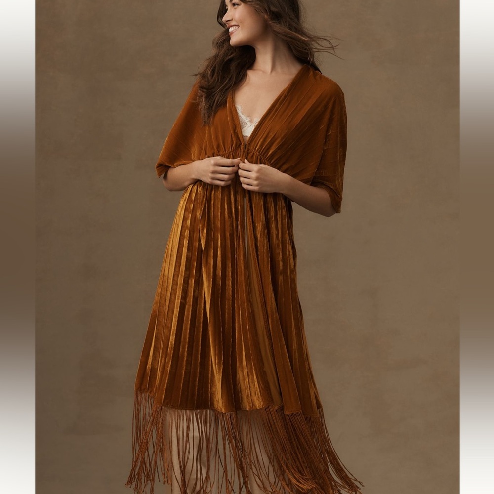 Anthropology Velvet with Fringe Cardigan Top